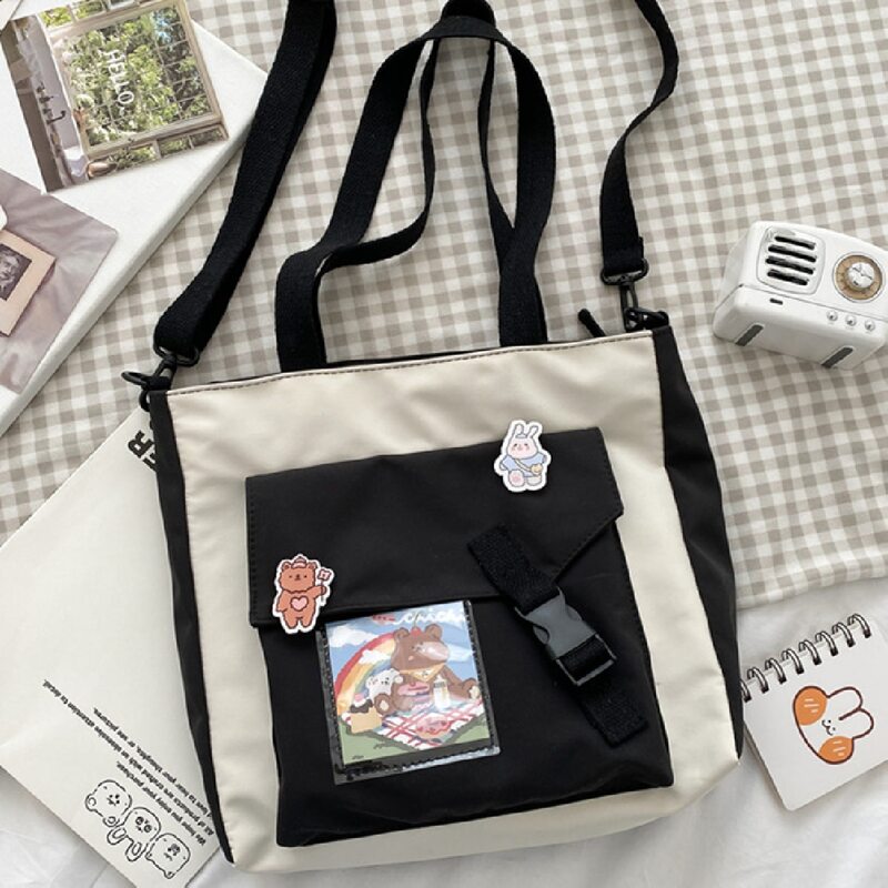 

Two Tone Canvas Tote Bag, Black