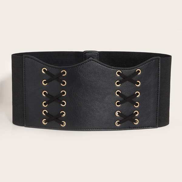 

Lace-up Front Corset Belt, Black