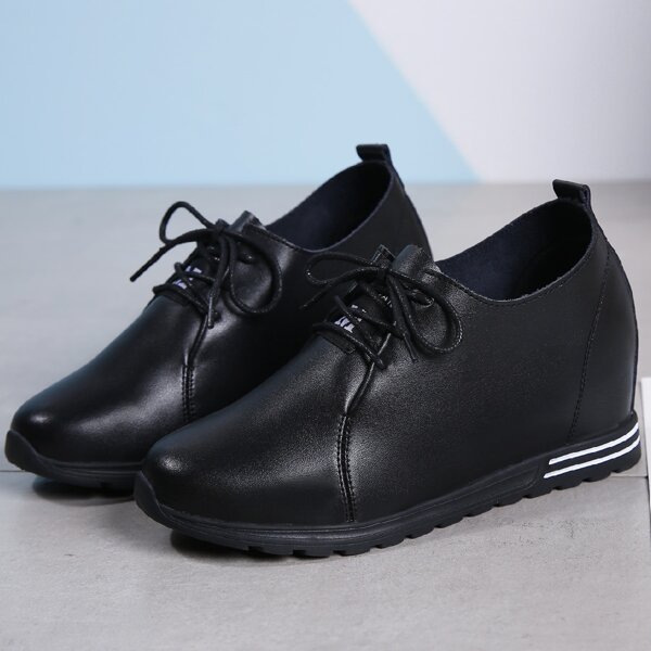 

Minimalist Lace-up Front Hidden Heeled Shoes, Black