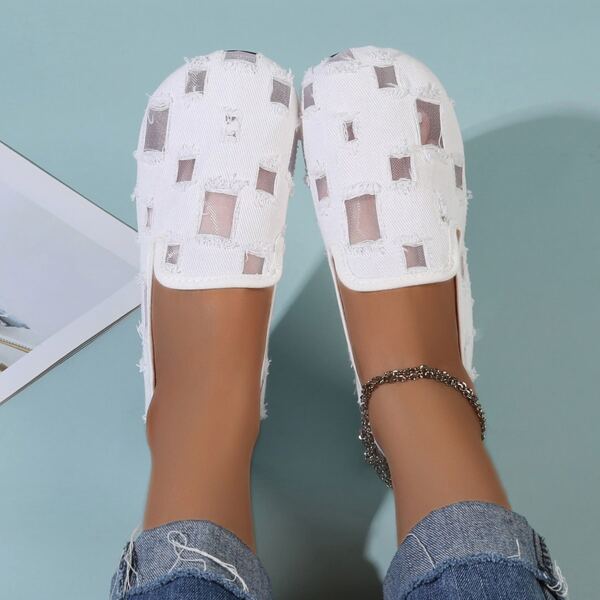 

Contrast Mesh Slip On Loafers, Beige