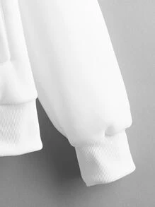 INAWLY Solid Zip Up Drawstring Drop Shoulder Hoodie - White - View 4