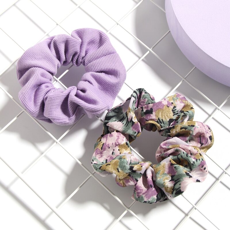 

2pcs Flower Print Scrunchie, Multicolor
