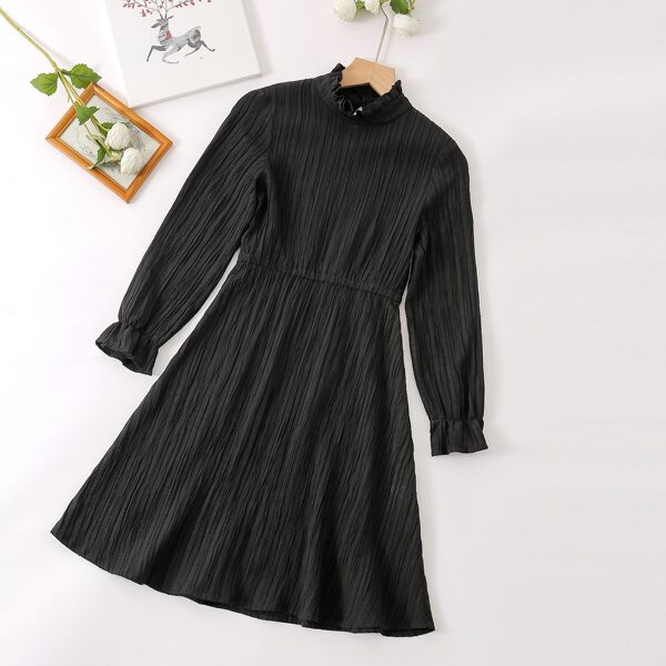 

Girls Ruffle Neck Flounce Sleeve Dress, Black