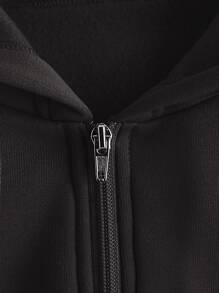 INAWLY 纯色拉链抽绳短款连帽衫，适合毕业季、教师节、返校季等场合。 - 黑色 - 查看 3