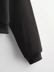 INAWLY 纯色拉链抽绳短款连帽衫，适合毕业季、教师节、返校季等场合。 - 黑色 - 查看 4