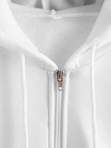 SHEIN EZwear 素色拉鏈開襟抽繩短款連帽衫 - 白色 - 查看 3