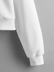 SHEIN EZwear 素色拉鏈開襟抽繩短款連帽衫 - 白色 - 查看 4