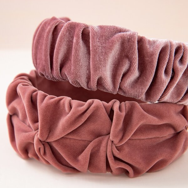 

2pcs Plain Pleated Headband, Pink