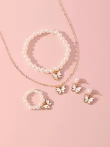 Niñas 5 piezas Set joya con diseño de mariposa - Blanco - Ver 3