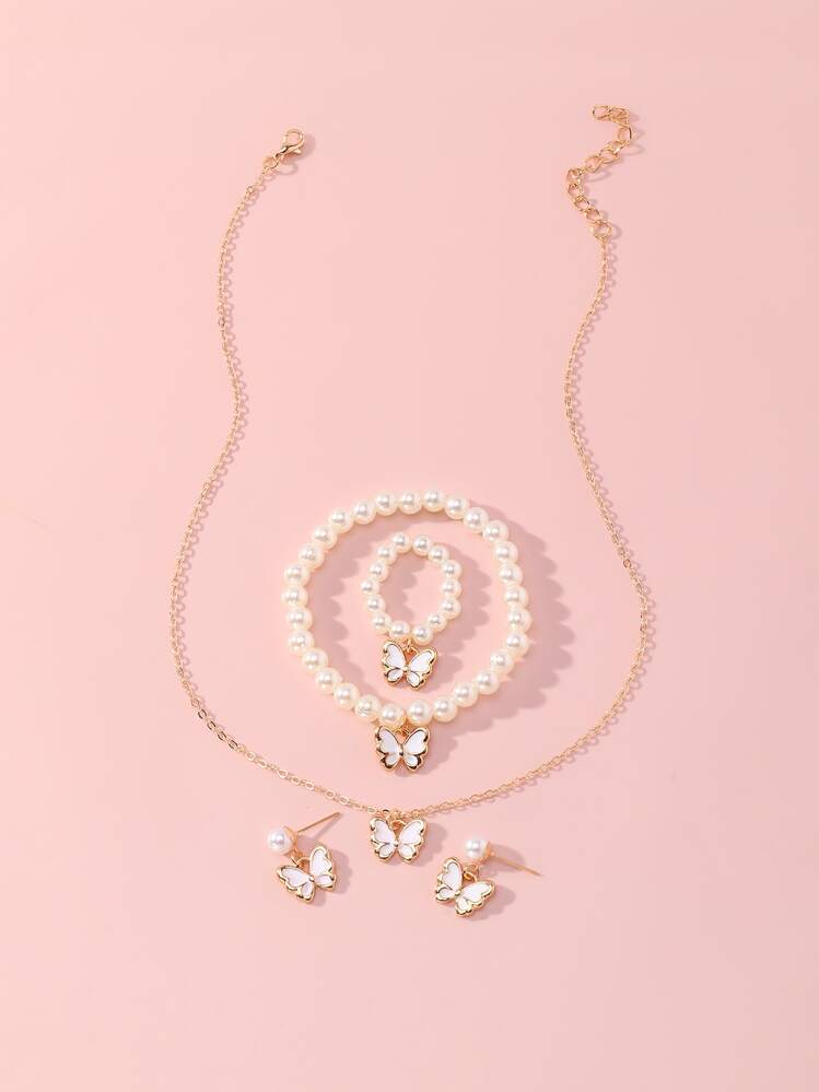 女孩5入組蝴蝶裝飾首飾套裝 - 白色 - 查看 5