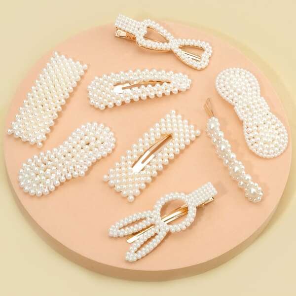 

8pcs Toddler Girls Faux Pearl Hair Clip, White