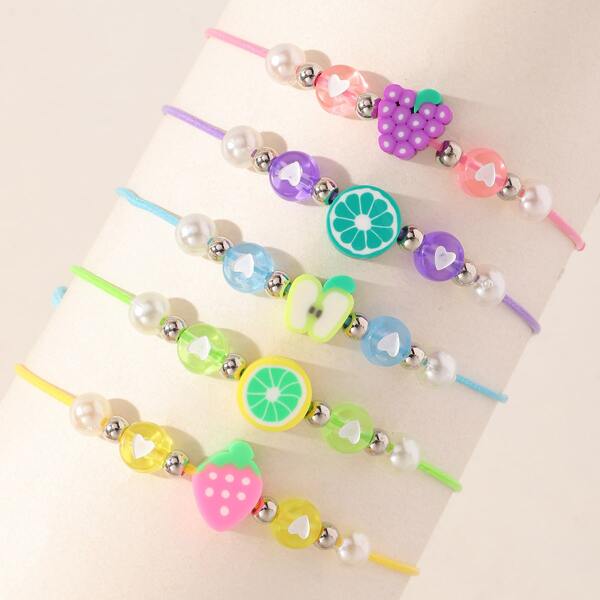 

5pcs Girls Bead Decor Bracelet, Multicolor