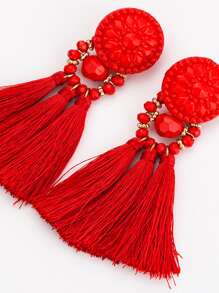 流蘇裝飾耳環 - 紅色 - 查看 3
