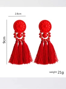 流蘇裝飾耳環 - 紅色 - 查看 4
