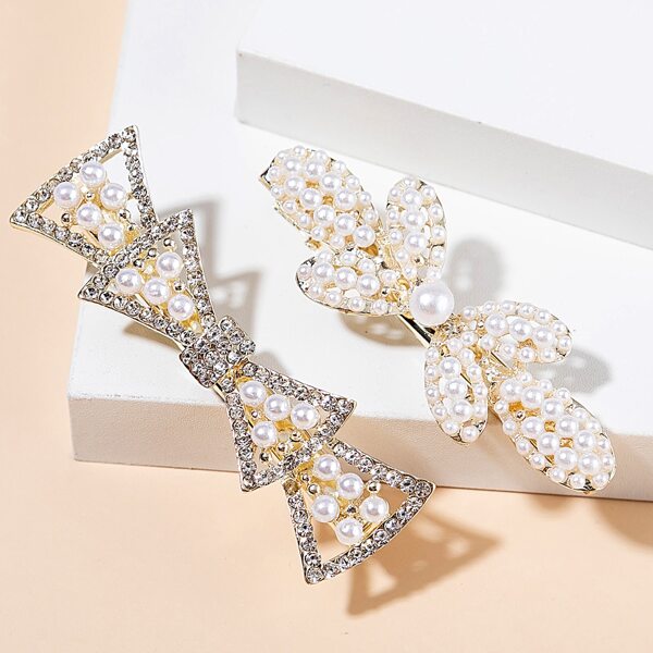 

2pcs Faux Pearl Decor Hair Clip, Gold