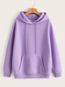 SHEIN EZwear Áo nỉ Dây kéo Túi màu trơn Giải trí - Màu Lilac Tím - Xem 1