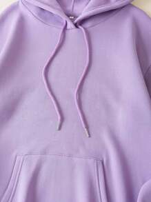 SHEIN EZwear Áo nỉ Dây kéo Túi màu trơn Giải trí - Màu Lilac Tím - Xem 4