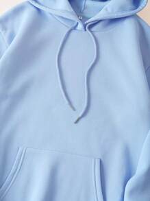 INAWLY 抽繩袋鼠口袋落肩袖加絨內裏連帽衫 - 淺藍色 - 查看 3