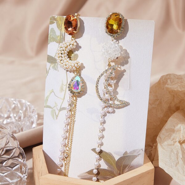 

Faux Pearl Moon Drop Earrings, Multicolor