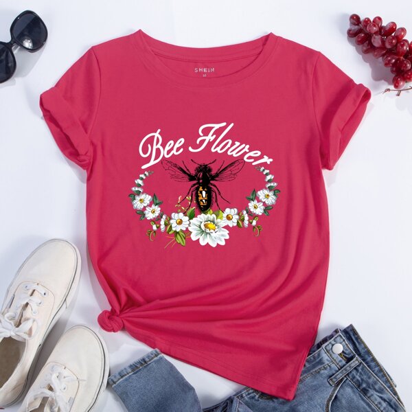 

Bee And Floral Print Tee, Red