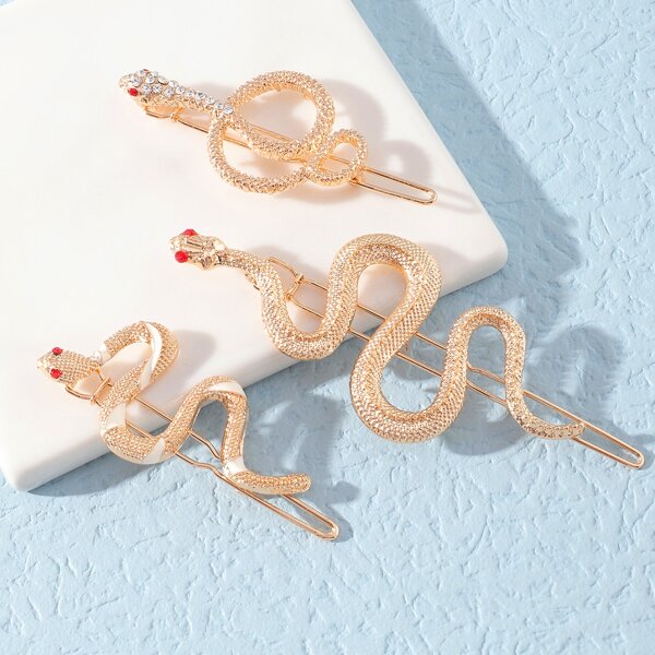 

3pcs Snake Decor Hair Clip, Gold
