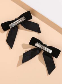 女孩2入組蝴蝶結裝飾髮夾 - 黑色 - 查看 2
