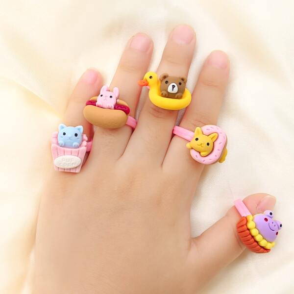

5pcs Toddler Girls Cartoon Cuff Ring, Multicolor