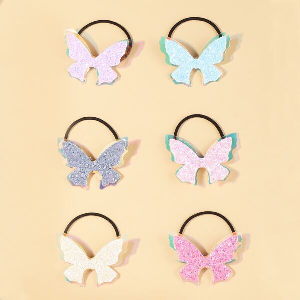 

6pcs Toddler Girls Butterfly Decor Hair Tie, Multicolor