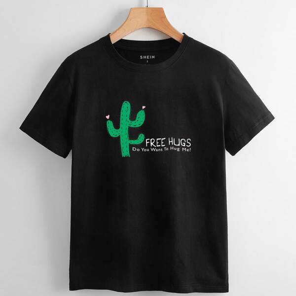 

Letter And Cactus Print Tee, Black