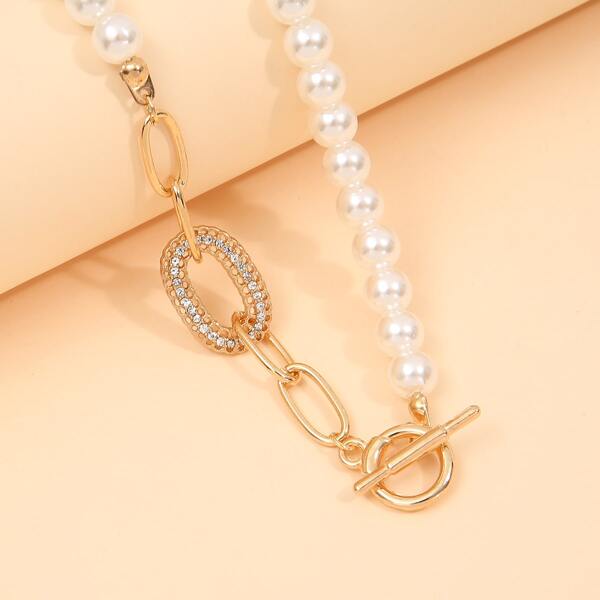 

Faux Pearl Beaded Necklace, Gold