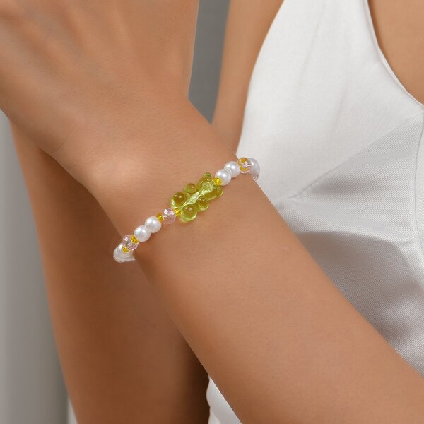 

Cartoon Bear Decor Beaded Bracelet, Multicolor