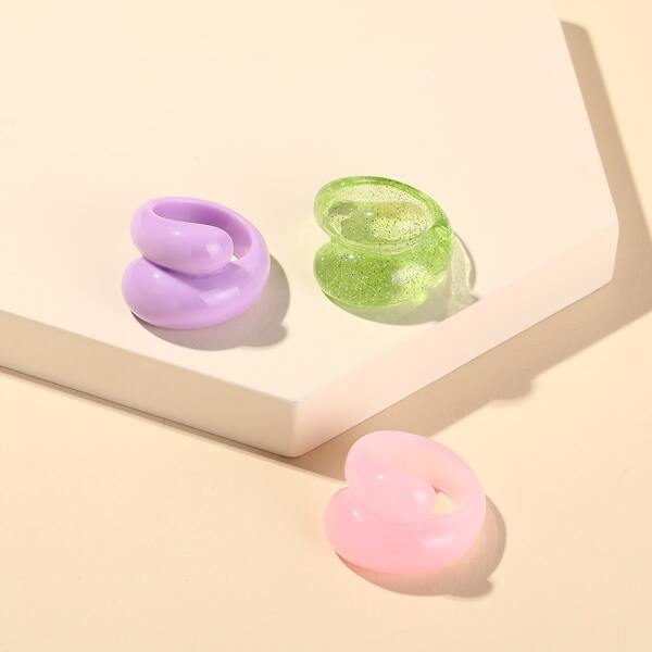 

3pcs Resin Ring, Multicolor