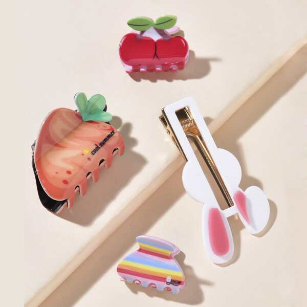 

4pcs Toddler Girls Fruit Print Hair Accessory, Multicolor
