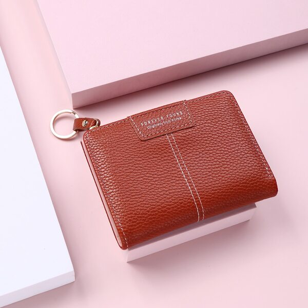 

Litchi Embossed Letter Graphic Small Wallet, Brown