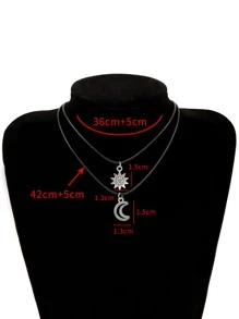 2pcs Sun & Moon Pendant Necklace - Antique Silver - View 3