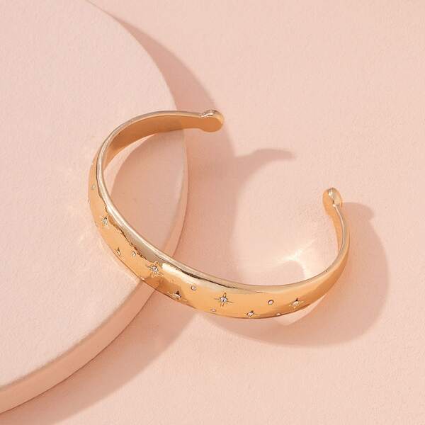 

Rhinestone Decor Cuff Bangle, Gold