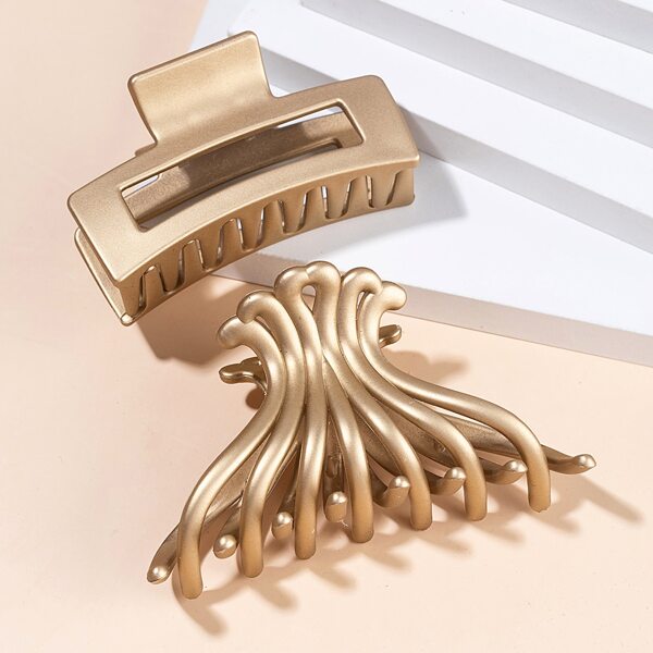 

2pcs Simple Hair Claw, Gold