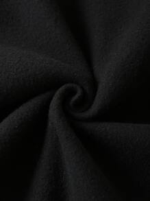 SHEIN EZwear Letter Graphic Kangaroo Pocket Drop Shoulder Drawstring Thermal Hoodie - Black - View 3