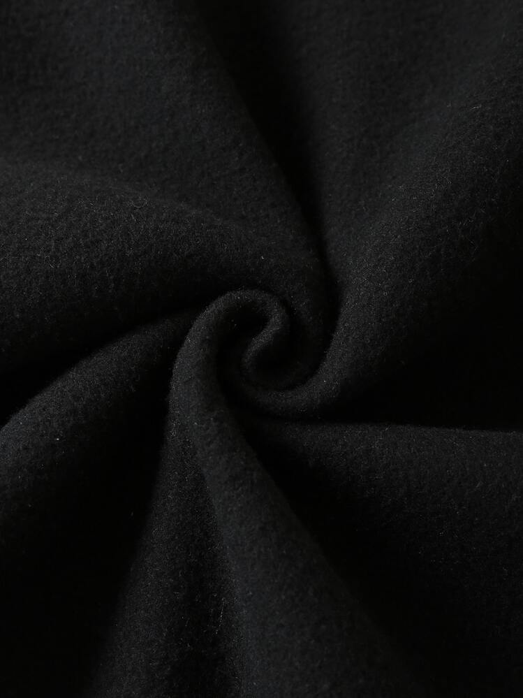 SHEIN EZwear Capucha térmica con estampado de letra con bolsillo de canguro de hombros caídos con cordón - Negro - Añade 3