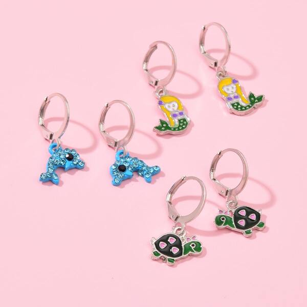 

3pairs Girls Rhinestone Animal Charm Earrings, Multicolor