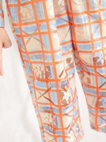 SHEIN Jumpsuit bé gái Thắt lưng Tương phản ren Nút phía trước Sọc ca rô Sẵn sàng - Nhiều màu - Xem 6