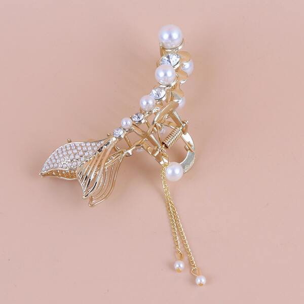 

Faux Pearl Decor Hair Claw, Gold