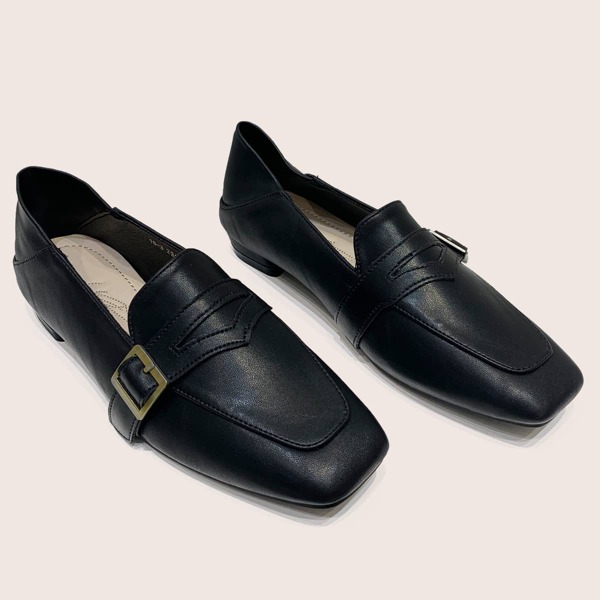 

Buckle Decor Slip On Loafers, Black