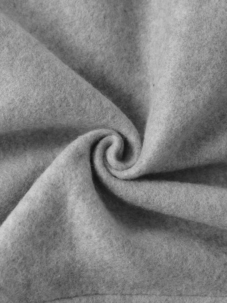 INAWLY Letter Graphic Kangaroo Pocket Drop Shoulder Drawstring Thermal Hoodie - Grey - View 3