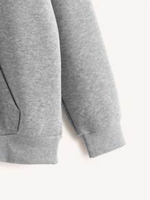 INAWLY Letter Graphic Kangaroo Pocket Drop Shoulder Drawstring Thermal Hoodie - Grey - View 4