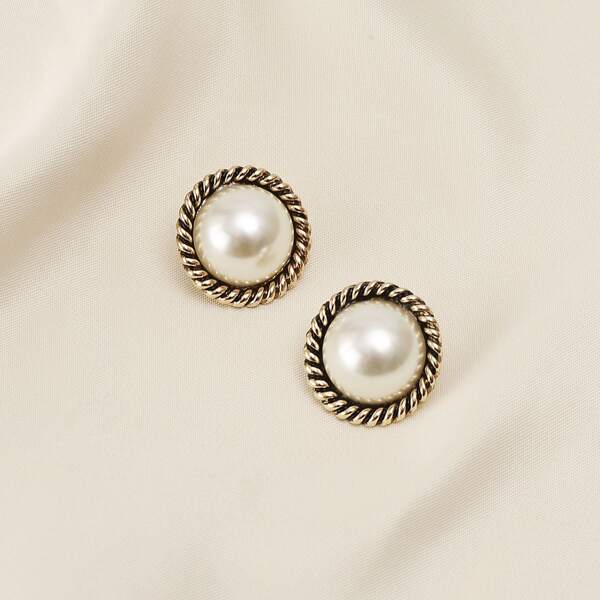 

Faux Pearl Stud Earrings, Gold