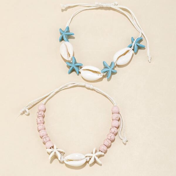 

2pcs Girls Shell Decor Bracelet, Multicolor