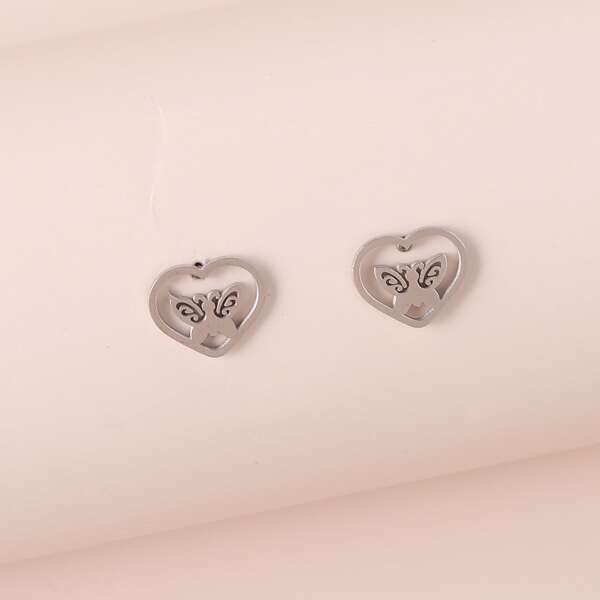 

Heart Butterfly Decor Earrings, Silver