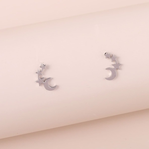 

Star & Moon Design Stud Earrings, Silver