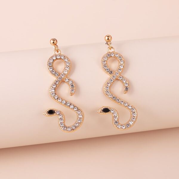 

Rhinestone Snake Design Drop Earrings, Gold
